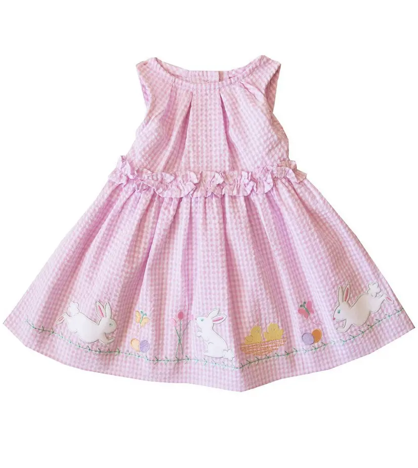 A baby pink checkered frock with bunnies