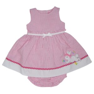 A pink and white checkered frock for kids