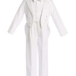 A complete plain white suit with a bow