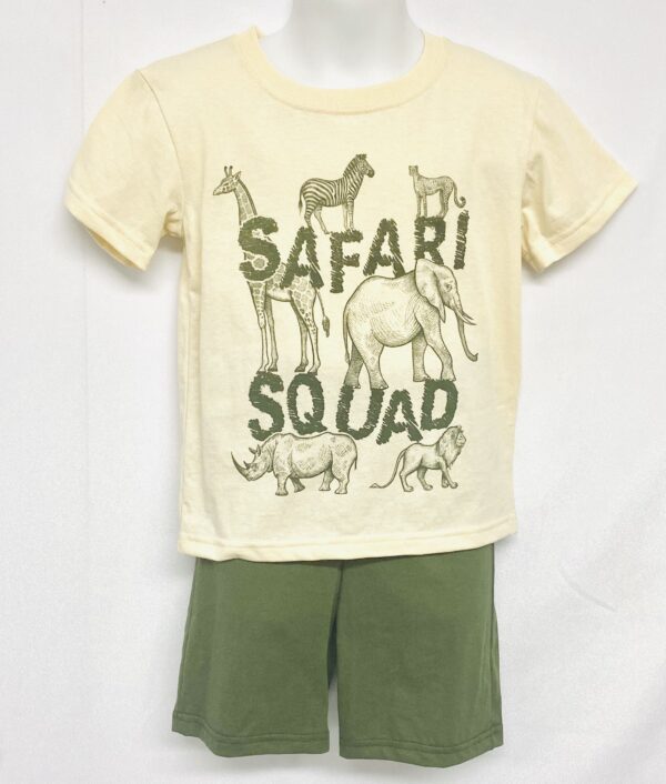 A t-shirt and shorts set with the words " safari squad ".