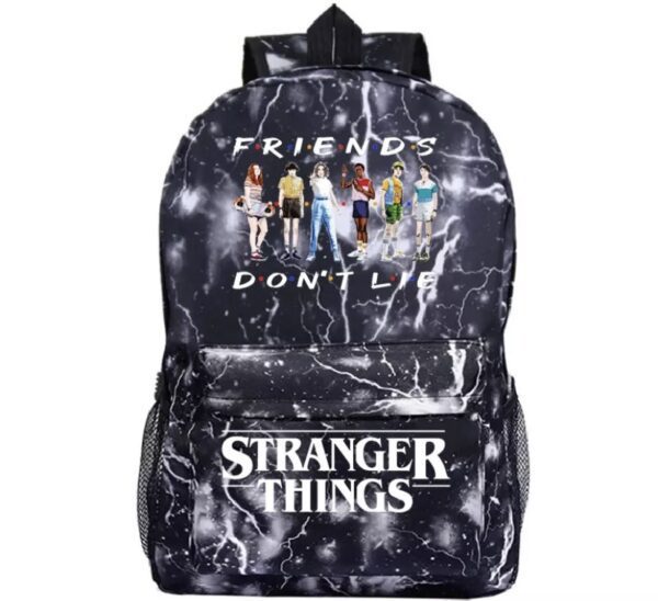 A black stranger things friends do not lie backpack