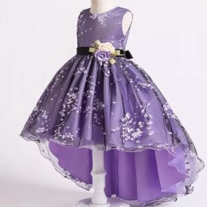 Purple color high low frock with floral design