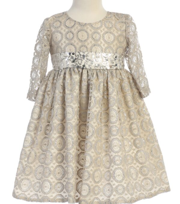 A light silver and cream frock with net