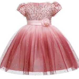A baby pink sequined tulle frock for girls