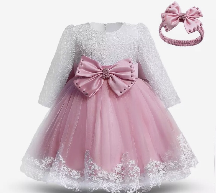 White and pink party frock for newborn