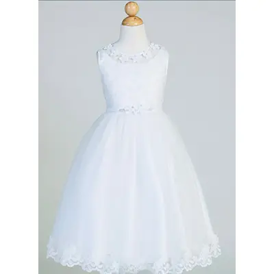 A white dress with a bow on the waist.