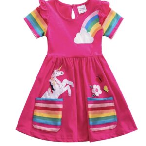 A beautiful pink dress with rainbow on a white bg