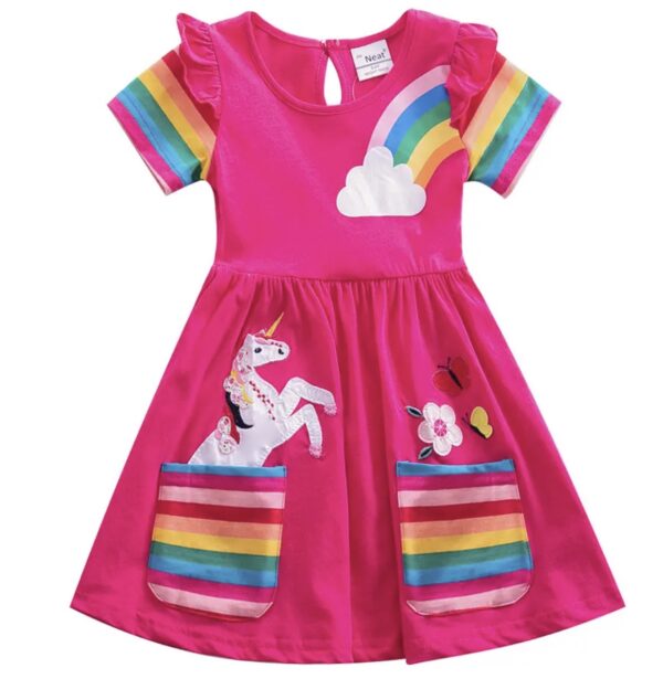 A beautiful pink dress with rainbow on a white bg