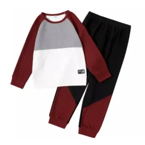 A red, white and black outfit for boys.
