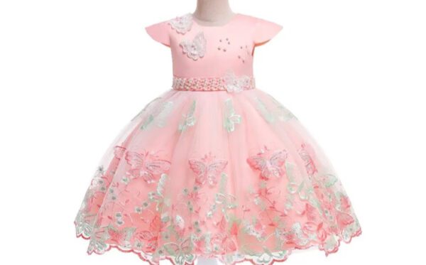A pink dress with butterflies on it
