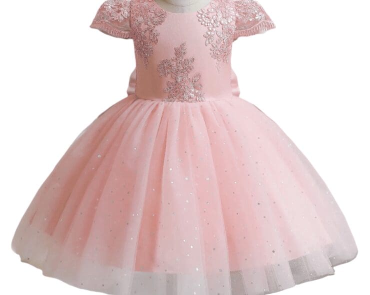 Pink floral lace tulle girls' party dress