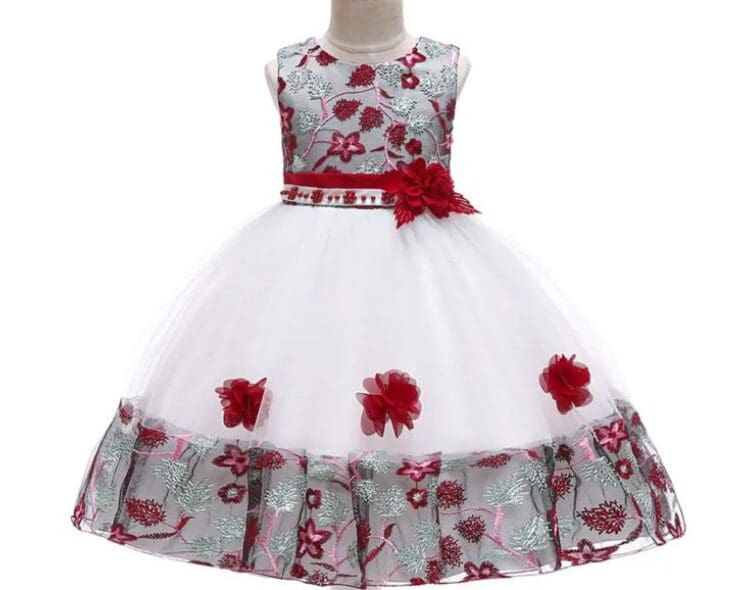 White tulle girl's dress with red flowers